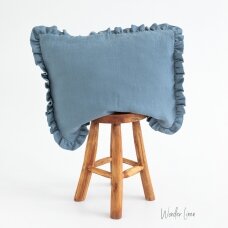 Dusty Blue Linen Pillowcase With Ruffle