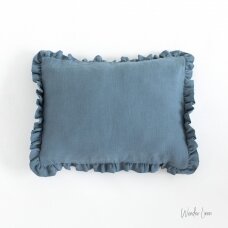 Dusty Blue Linen Pillowcase With Ruffle