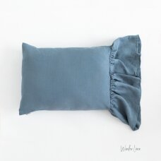 Dusty Blue Linen Pillowcase With Ruffle