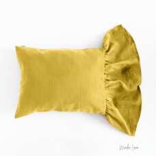 Moss Yellow Linen Pillowcase With Ruffle