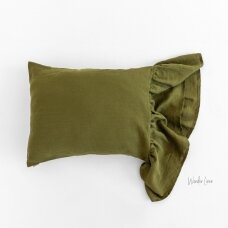 Olive Linen Pillowcase With Ruffle