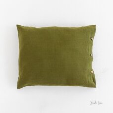 Olive Natural Linen Pillowcase With Buttons