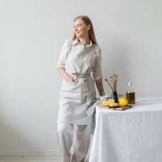 White Striped Linen Bib Apron